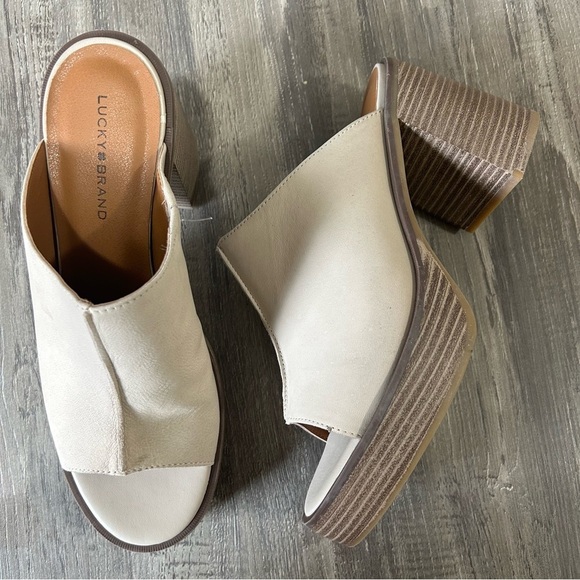 Lucky Brand Dinali Platform Leather Block Mules Beige NEW​ - Picture 3 of 10